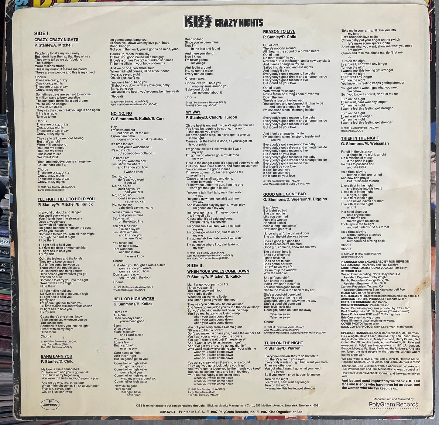 Kiss – Crazy Nights Vinilo de epoca