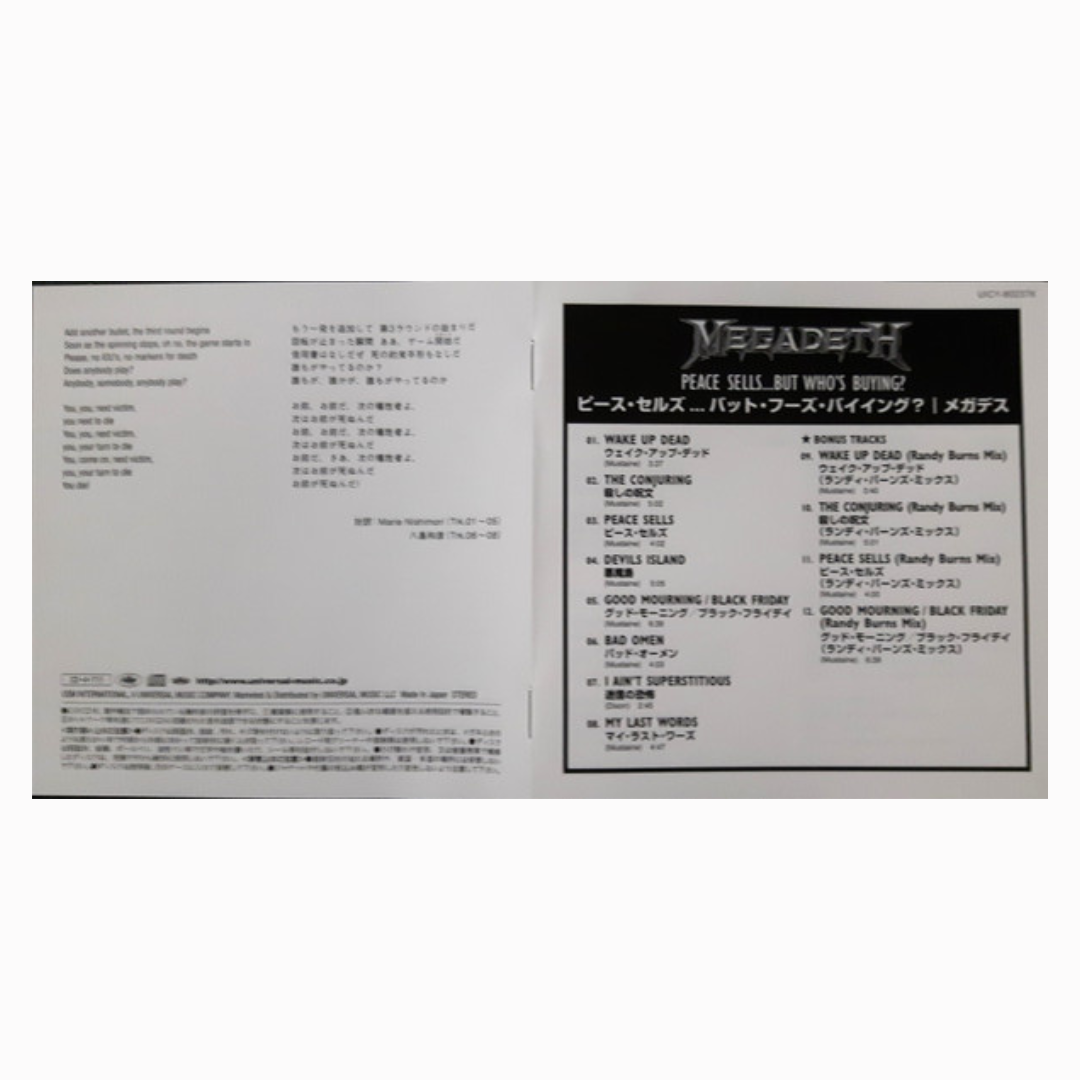 Megadeth – Peace Sells... But Who's Buying? CD Edicion Japones