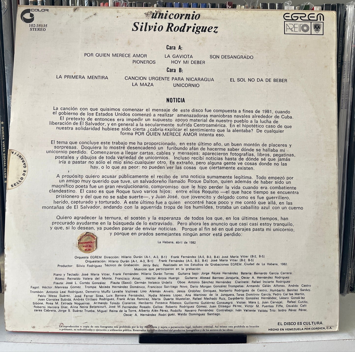 Silvio Rodríguez – Unicornio Vinilo de Época