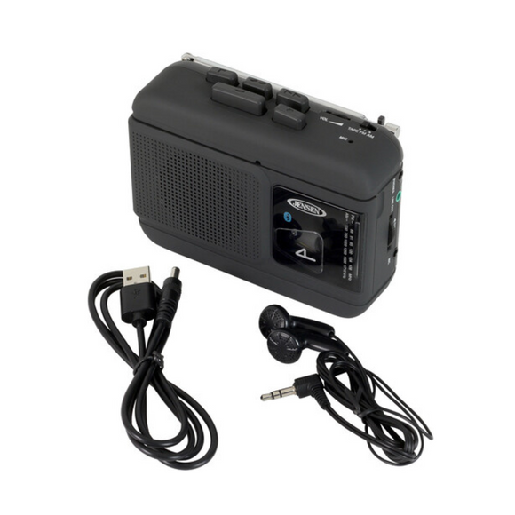 Jensen MCR-60 Personal Portable Cassette Player/Recorder Bluetooth AM/FM Radio (Black)