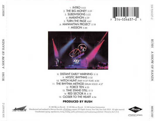 RUSH - A SHOW OF HANDS CD